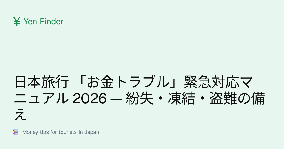 日本旅行 「お金トラブル」緊急対応マニュアル 2026 — 紛失・凍結・盗難の備え